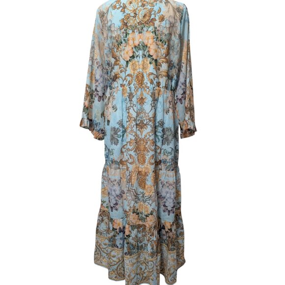 Soft Surroundings Womens Size M Robins Egg Blue Baroque Scrollwork Maxi Dress - Picture 3 of 9